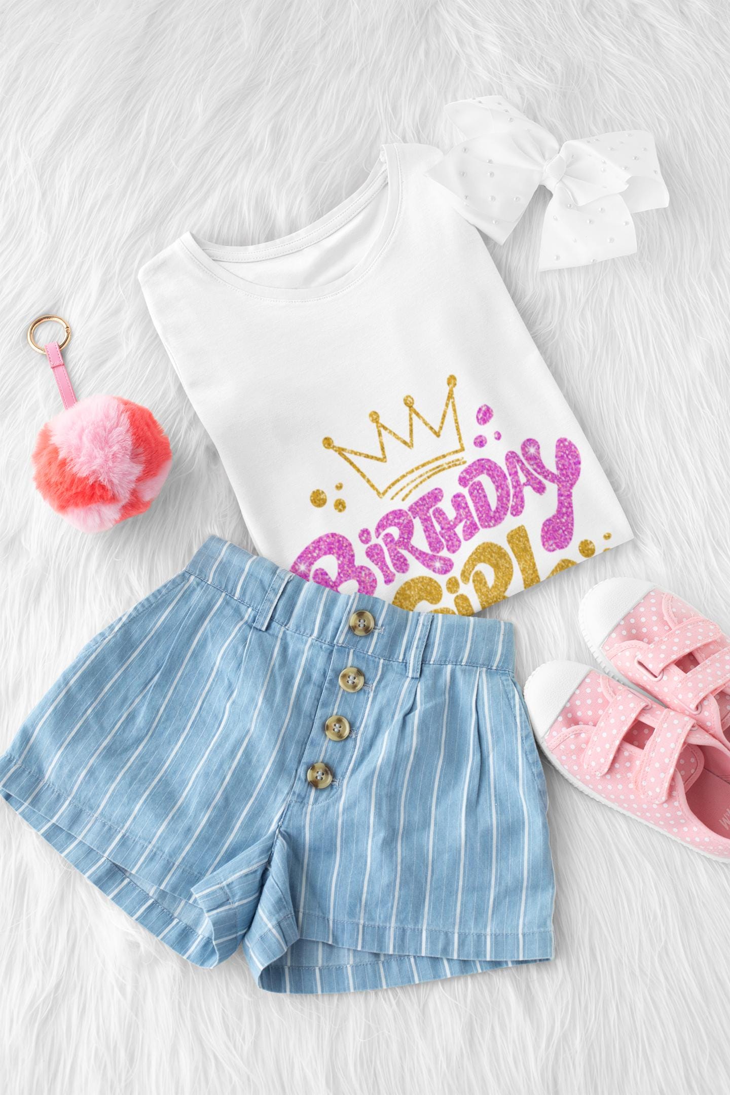 Glitter Birthday Girl PNG, Gold & Pink Birthday Design, Birthday Girl PNG, women's Cute Birthday, Crown PNG, T-Shirt Design
