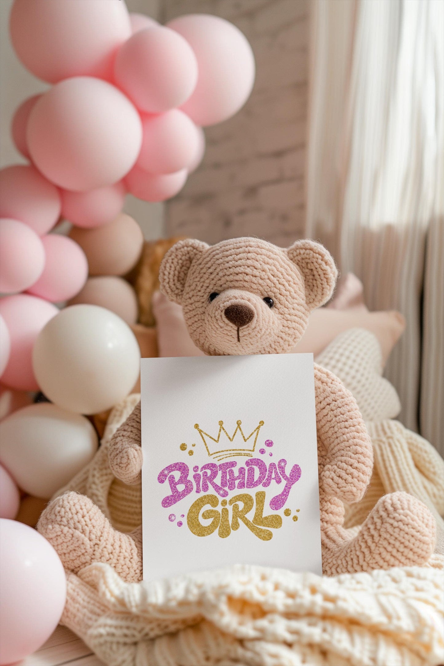 Glitter Birthday Girl PNG, Gold & Pink Birthday Design, Birthday Girl PNG, women's Cute Birthday, Crown PNG, T-Shirt Design