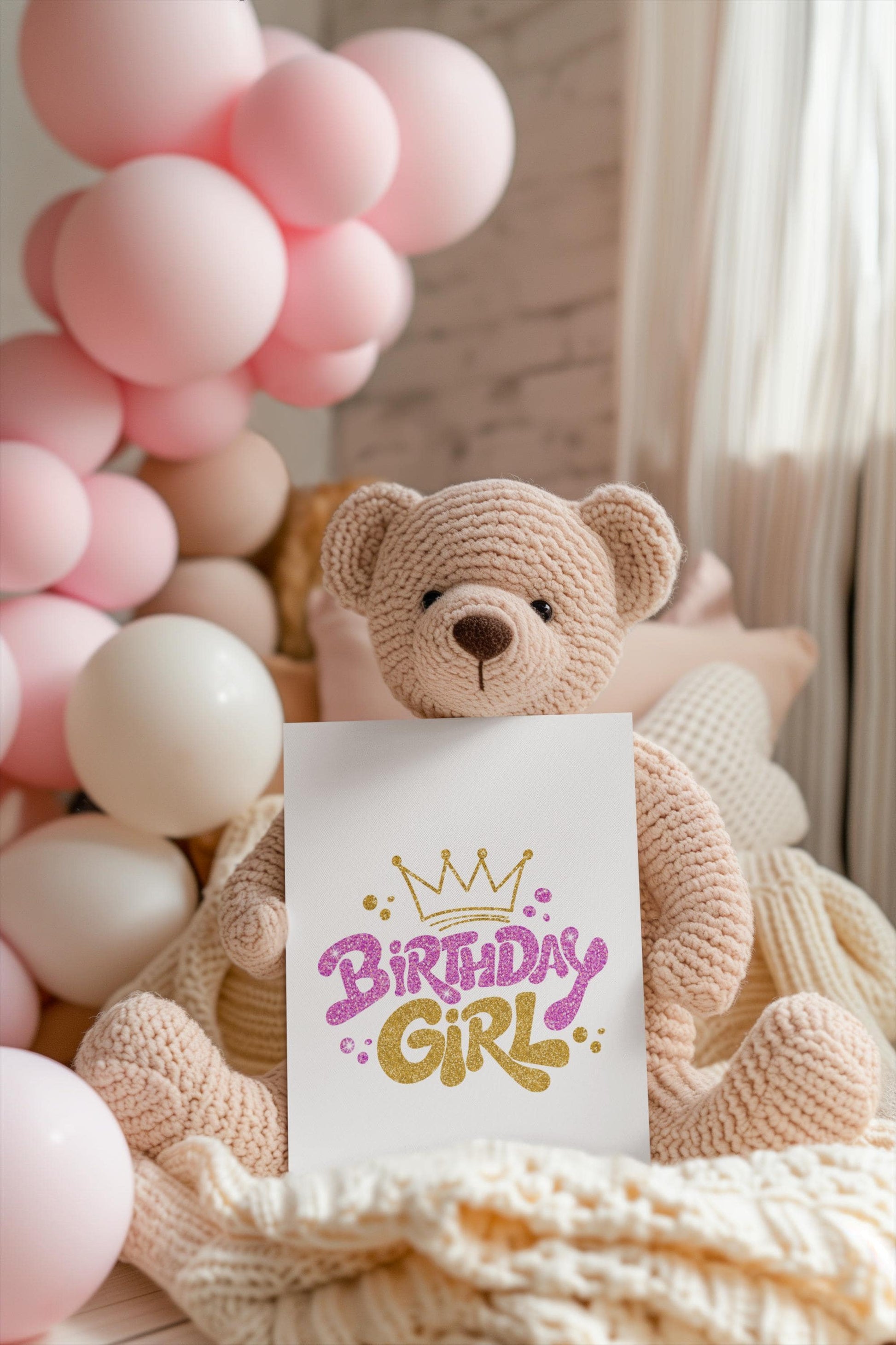 Glitter Birthday Girl PNG, Gold & Pink Birthday Design, Birthday Girl PNG, women's Cute Birthday, Crown PNG, T-Shirt Design