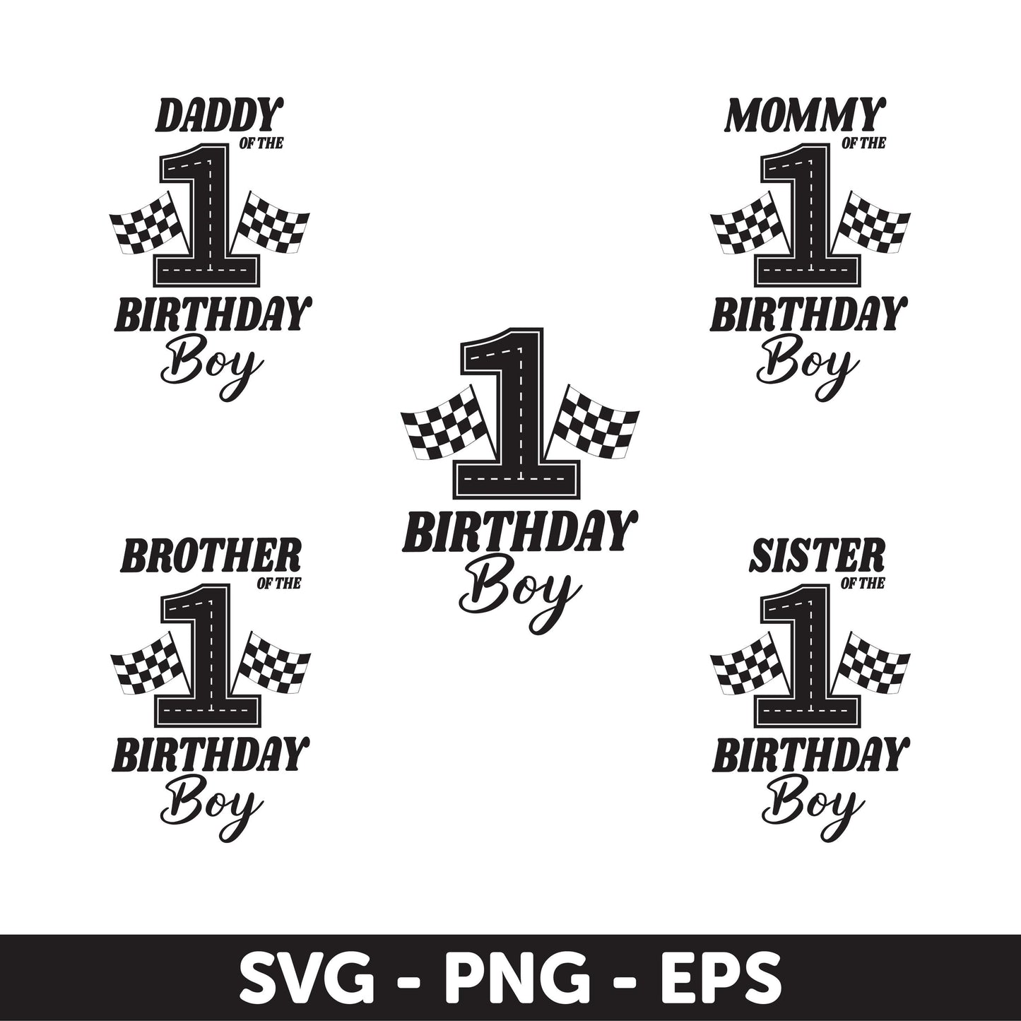 Race Car Birthday SVG Bundle – 1st Birthday Boy Family Set of the Birthday Boy – Racing Theme Clipart Matching Birthday Shirt Designs