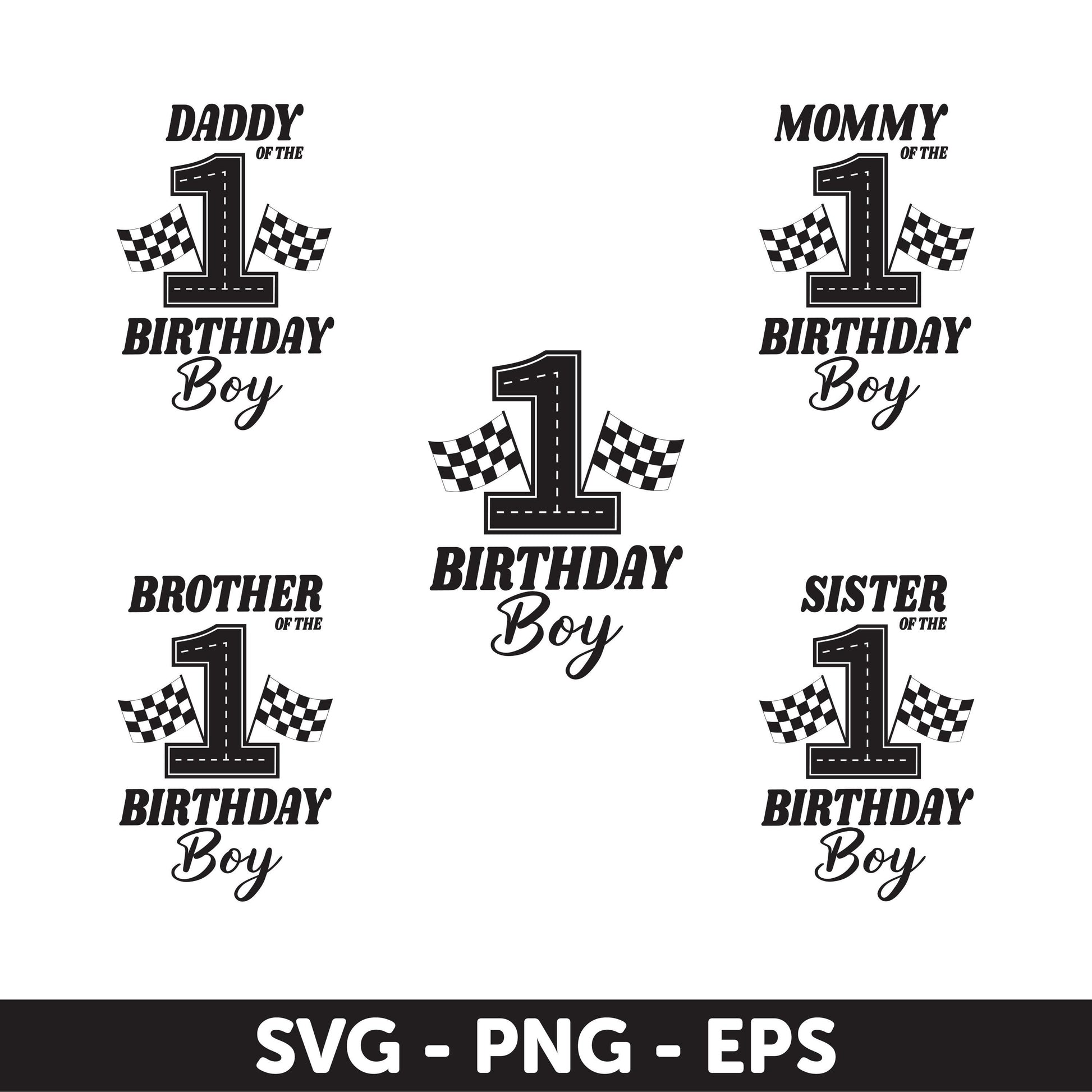 Race Car Birthday SVG Bundle – 1st Birthday Boy Family Set of the Birthday Boy – Racing Theme Clipart Matching Birthday Shirt Designs