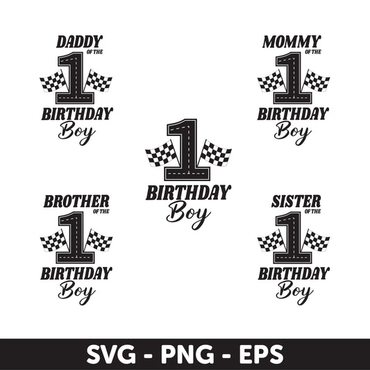 Race Car Birthday SVG Bundle – 1st Birthday Boy Family Set of the Birthday Boy – Racing Theme Clipart Matching Birthday Shirt Designs