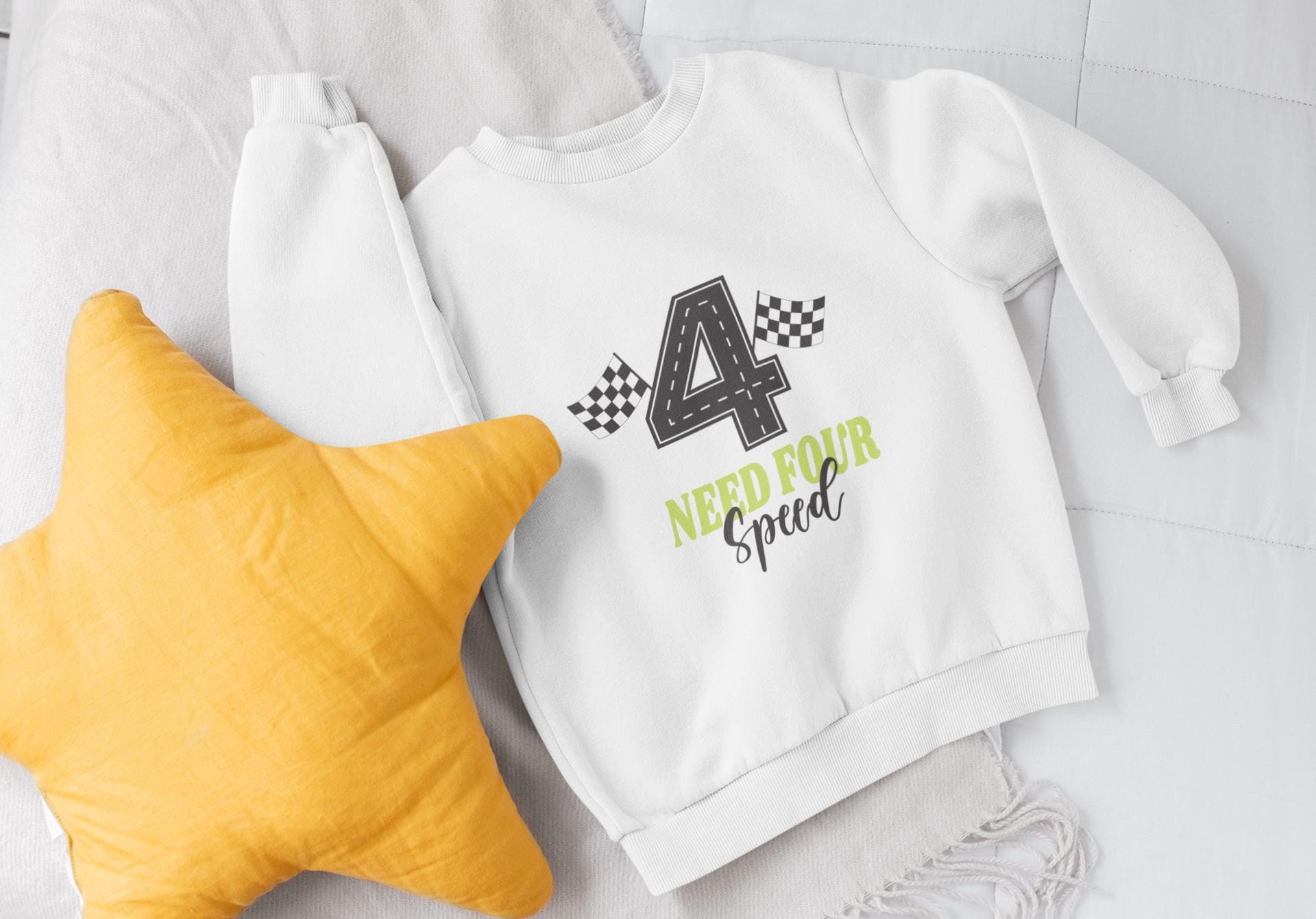 Need Four Speed SVG – 4th Birthday Racing Car SVG – Race Track Number 4 Cut File – Lime Green Birthday Shirt Design